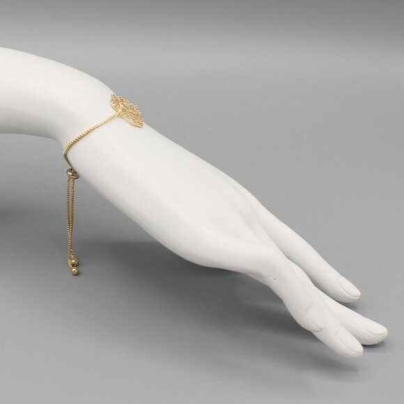 Jewelry bracelet rose flower elegant yellow gold tone adjustable sparkly new - Picture 5 of 6